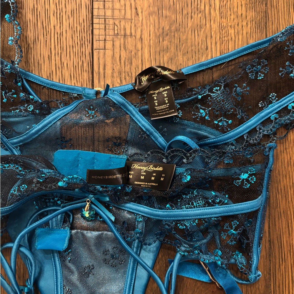 Honey Birdette Sassy K 34B M S Blue Lace Bra Set - Picture 7 of 9